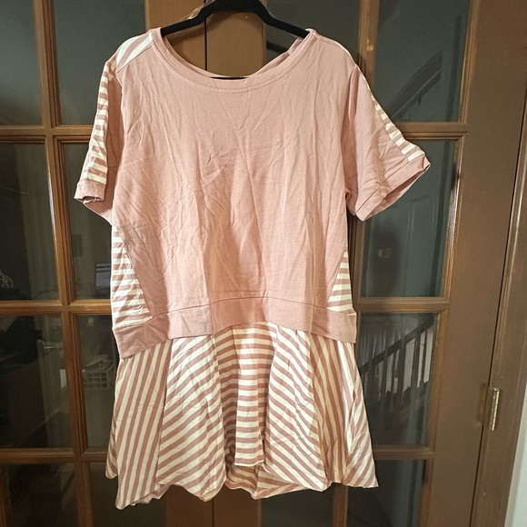 Umgee Pink and White Striped Short Sleeve Minidress - Picture 1 of 4